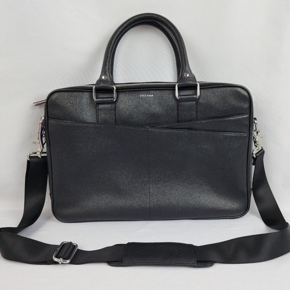 Cole Haan Other - Cole Haan Black Leather Slim Briefcase Laptop Bag With Detachable Shoulder Strap